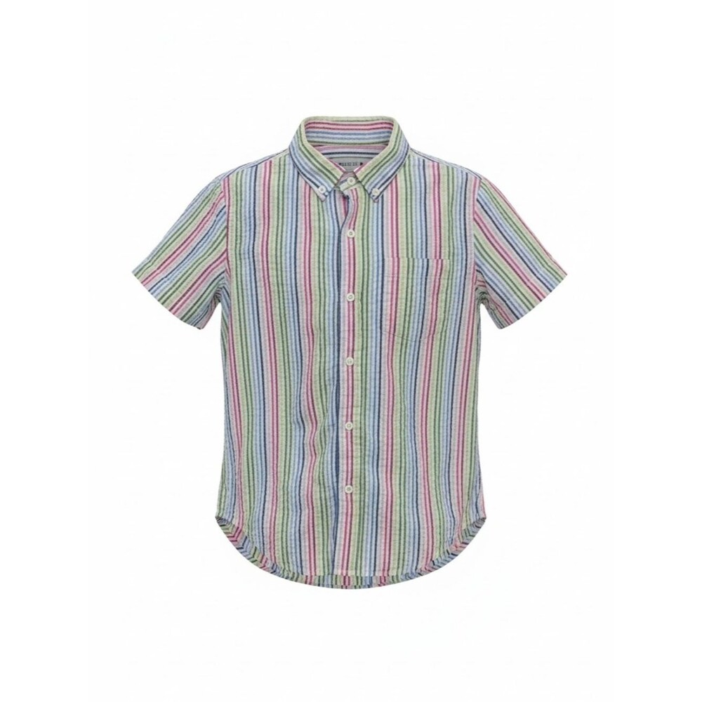 J.Crew Crewcuts Kids Boys Seersucker Striped Textured Button Down Shirt Size 8 M